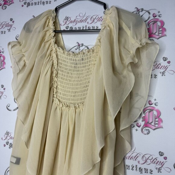 Victoria secret blouse boho crochet ruffle lightweight cream white yellow - Picture 4 of 9